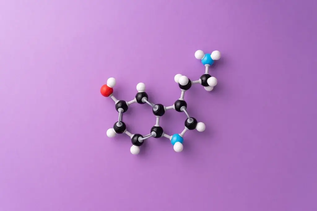 Progesterone hormone chemical proposition on a plain purple background