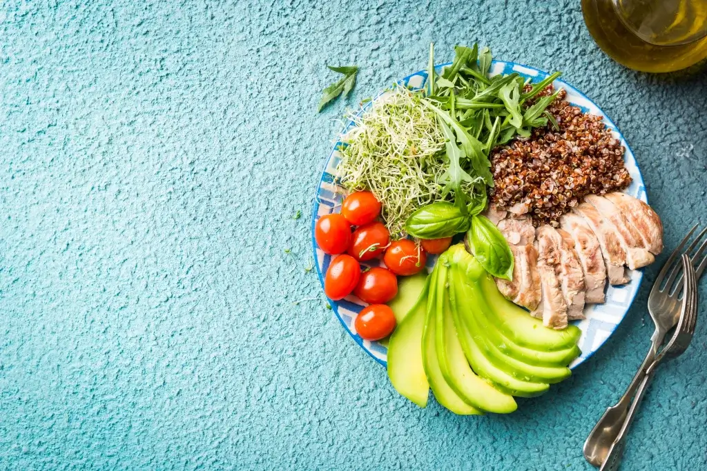 Perimenopause diet. Healthy, balanced nutrition for hormone support