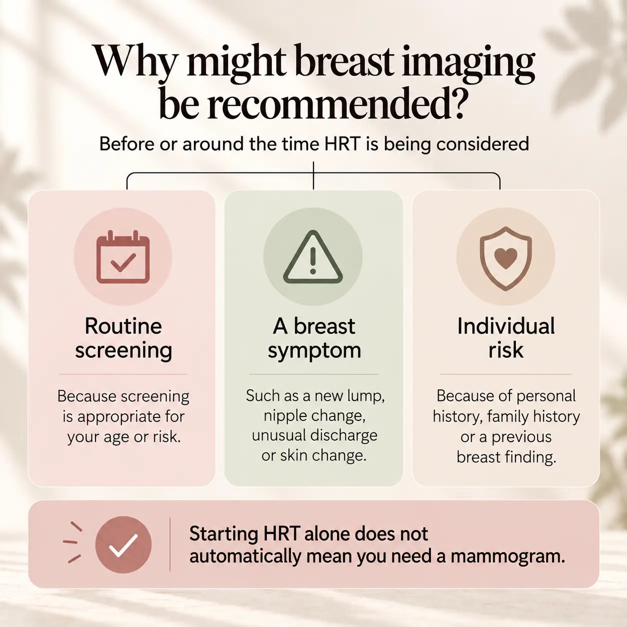 Breast imaging before HRT showing when a mammogram may be recommended alongside transvaginal ultrasound considerations